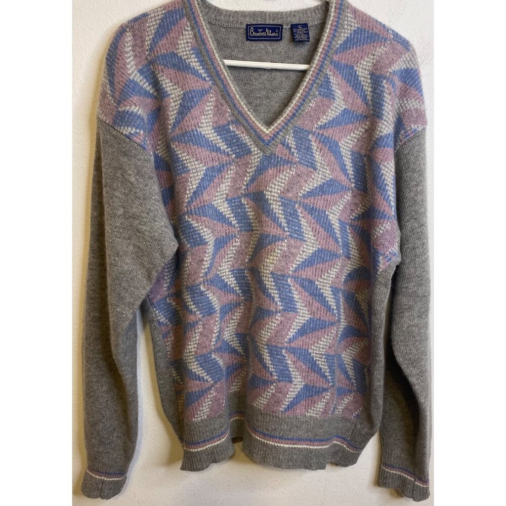 Vintage Countess Mara Sweater Wool Angora Rabbit Vneck Long Sleeve Women LARGE